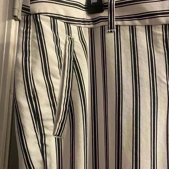 Ann Taylor LOFT white & black striped boyfriend pants with zipper at leg size 10 - Picture 3 of 9